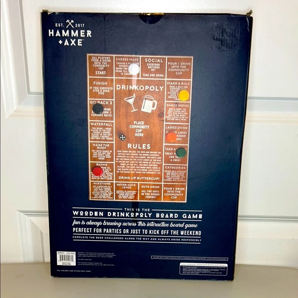 Hammer + Axe Wooden Drinkopoly Board Game New In Box